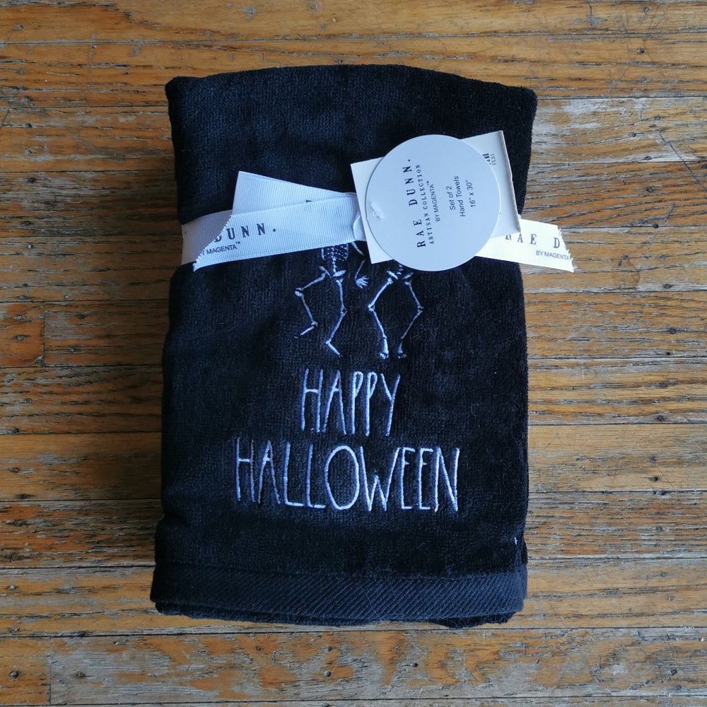 Rae Dunn Happy Halloween Skeleton Hand Towels